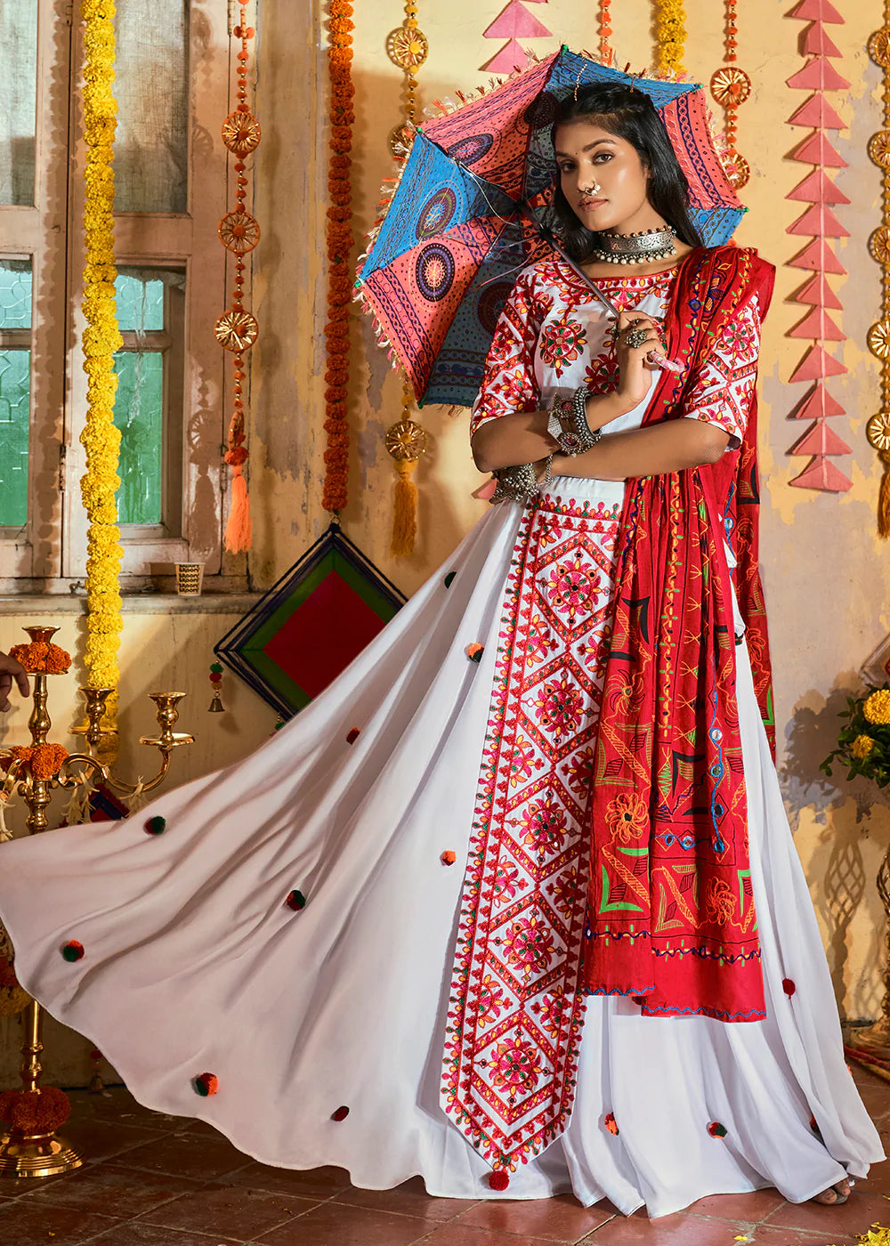 Glamorous White Maslin Cotton Navratri Chaniya Choli – garment villa