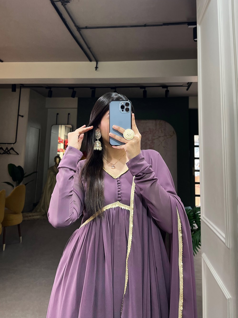Beautiful Lavender Georgette Long Dress with Dupatta – siyarasfashionhouse