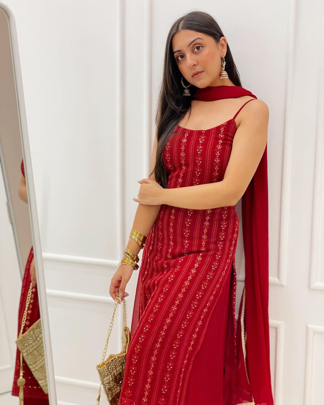 Unique Maroon Colored Partywear Embroidery And Sequence Worked