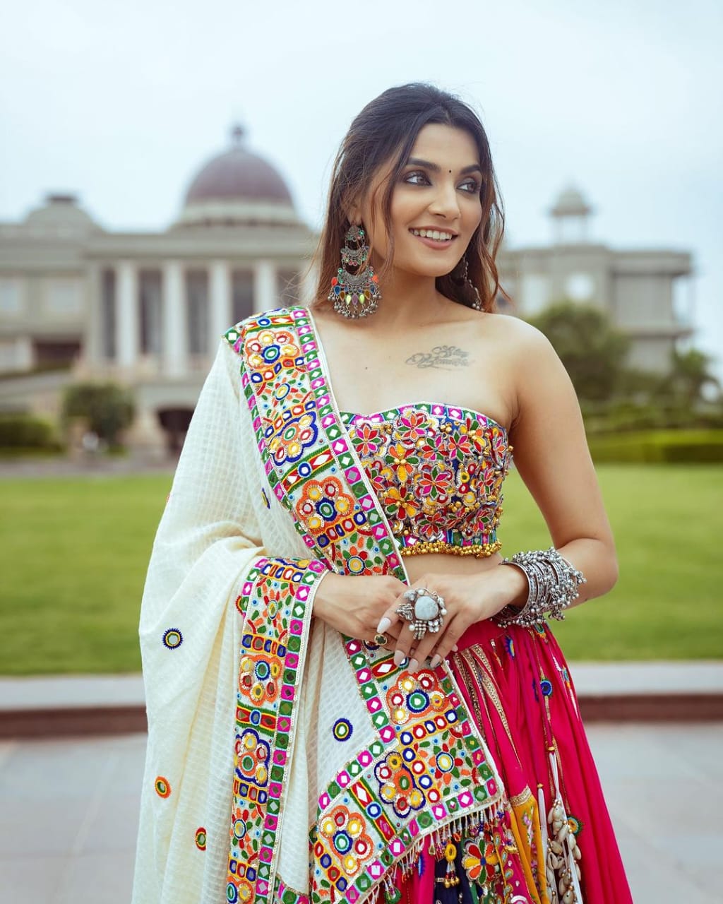 Image may contain: 1 person, standing | Navratri dress, Bollywood lehenga,  Garba dress