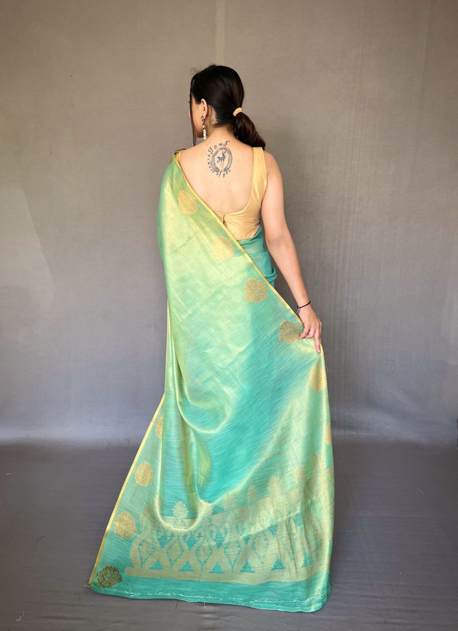 Sea Green Banarasi Tissue Silk Zari Woven Saree