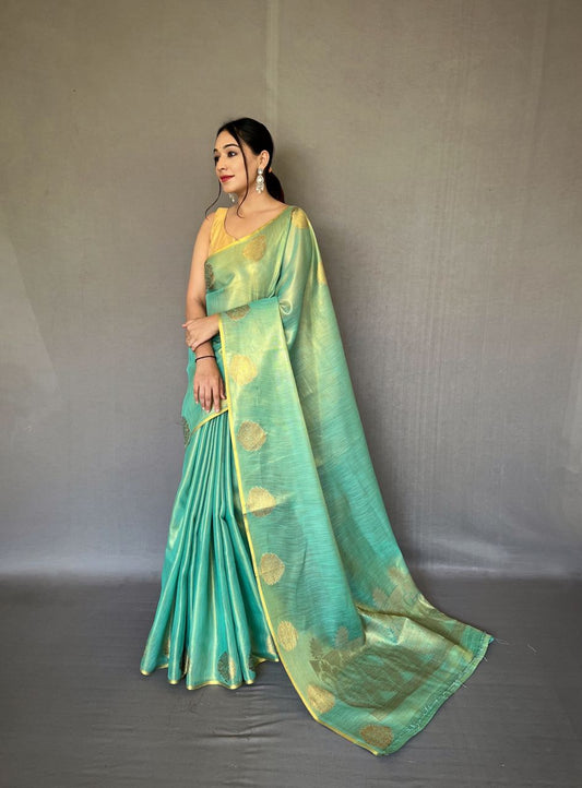 Sea Green Banarasi Tissue Silk Zari Woven Saree
