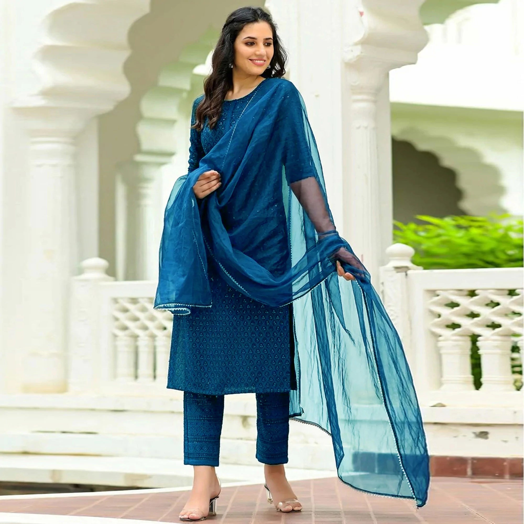 Lavanya The Label Women Blue Printed Layered Pure Cotton Kurti with Trousers  - Absolutely Desi