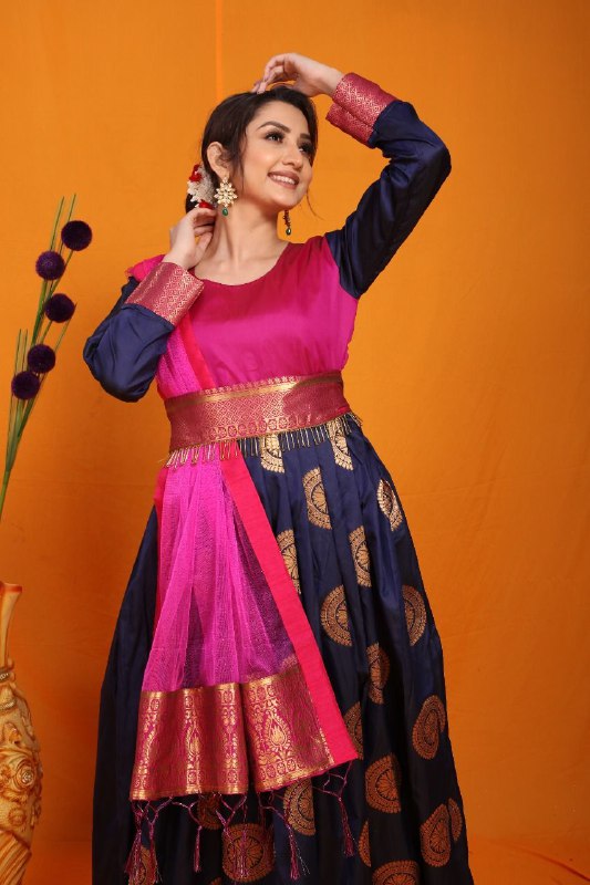 Silk Anarkali Gown with Banarasi Dupatta – Mina Designer Collection