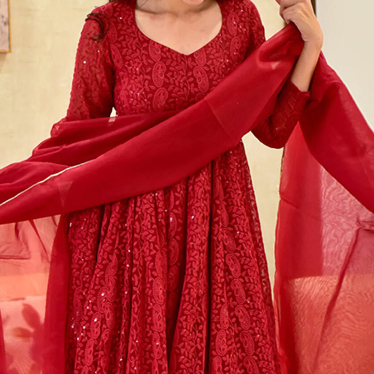 Baby Pink Lucknowi Chikankari Anarkali Suit for Girls - RZUstyle
