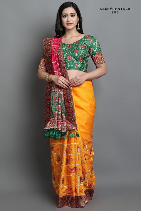 Patola Silk Saree | Yellow, Pink, Green Panetar Wedding Saree | Doli Design Saree