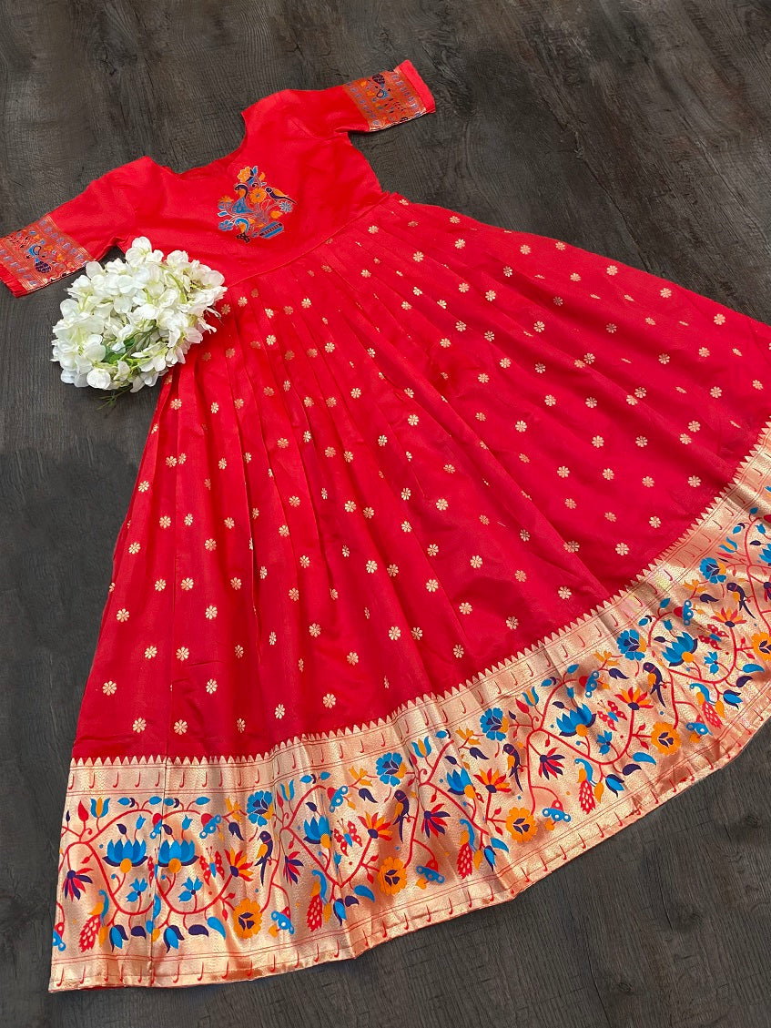 Red Color Banarasi Silk Pethani Gown