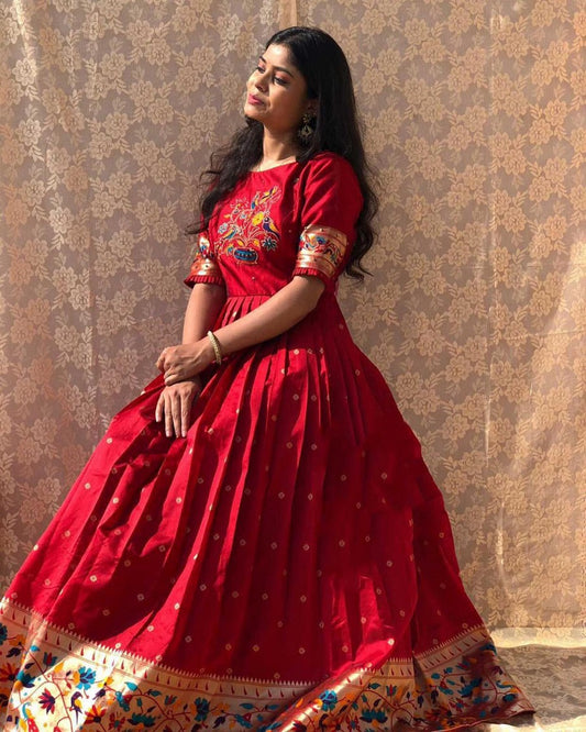 Red Color Banarasi Silk Pethani Gown