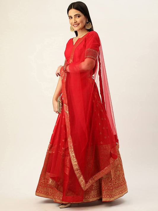 Art Jacquard Silk Paithani and Net Jacquard Lace Border Blouse with Jacquard Silk Handwork Dupatta For Women