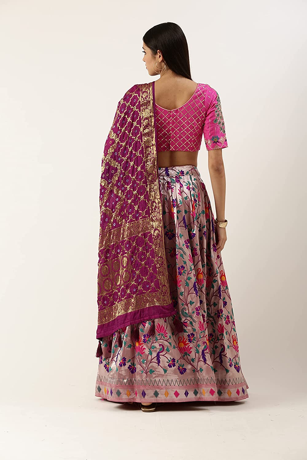 Art Women's wear Jacquard (Paithani) Silk Weaving Zari Work Lehenga choli with Unstitched Blouse And Dupatta