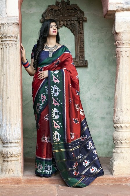 Red Color Patola Silk Exclusive Saree with Unstitched Blouse