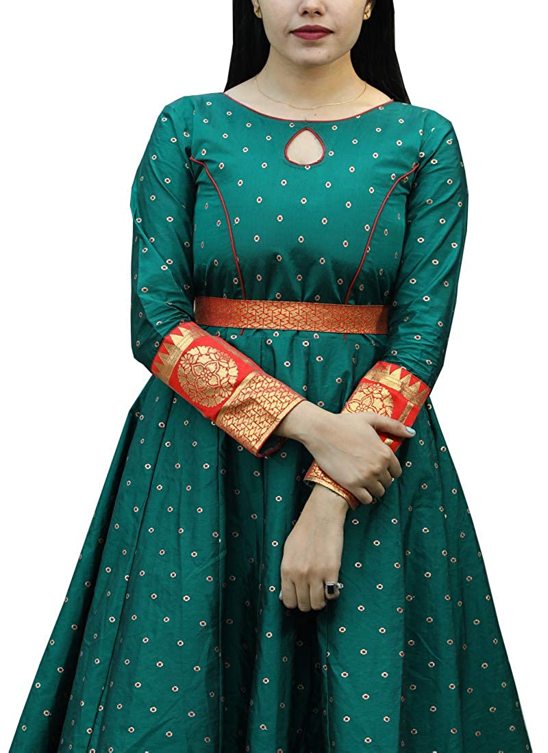 Flattering Green Colored Festive Wear Woven Tapetta Silk Gown