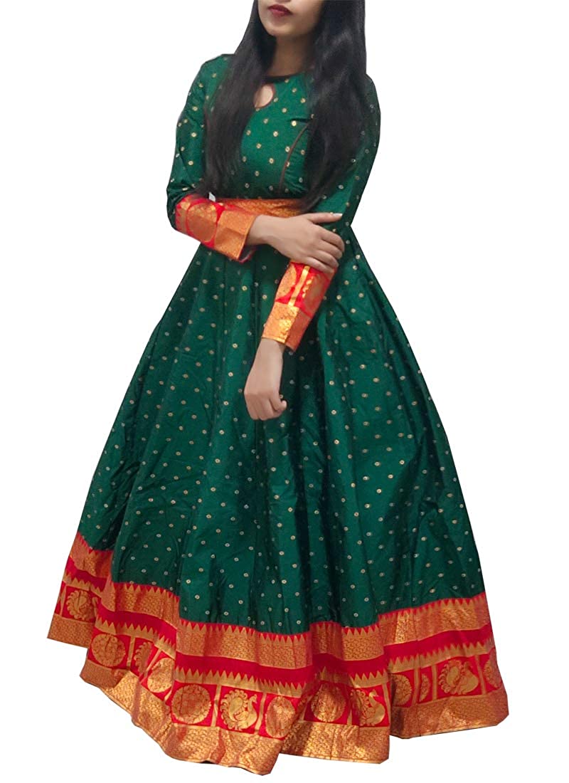 Flattering Green Colored Festive Wear Woven Tapetta Silk Gown