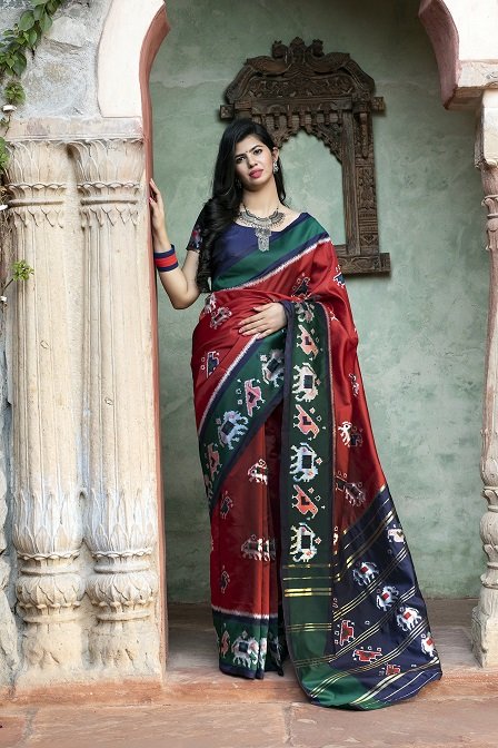 Red Color Patola Silk Exclusive Saree with Unstitched Blouse