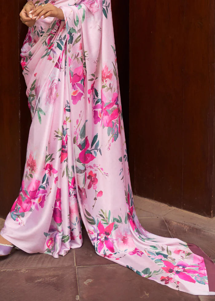 Floral Multi Colour Print Saree in Satin Silk Saree | Flower print saree