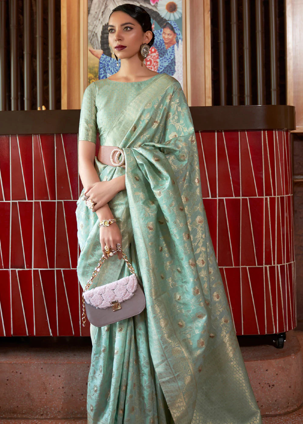 Bay Leaf Green Tussar Woven Silk Saree