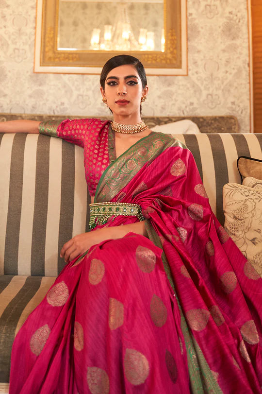 Dark Pink Tessar Silk Weaving Saree