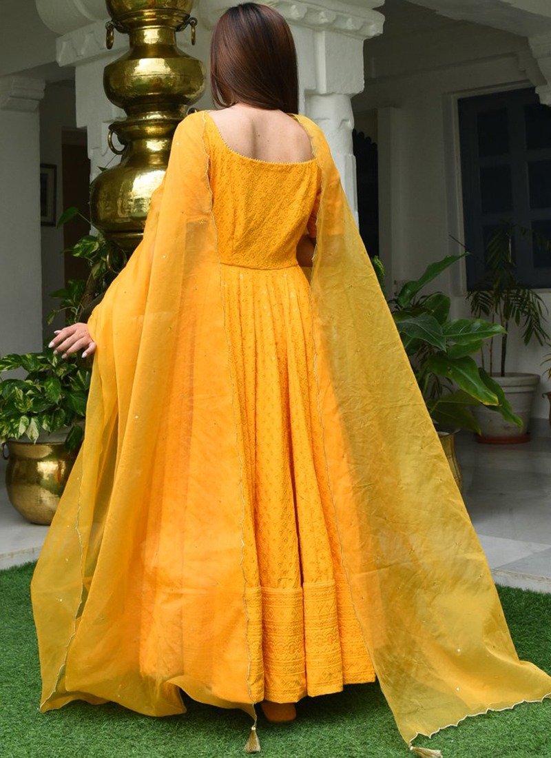 Sunshine Yellow Color Georgette Base Heavy Worked Gown
