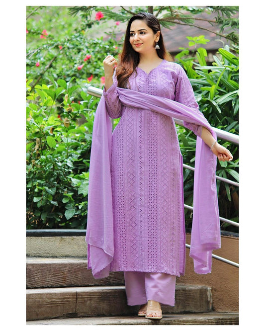 Glorious Rayon Straight Chikankari Embroidered Salwar Suit
