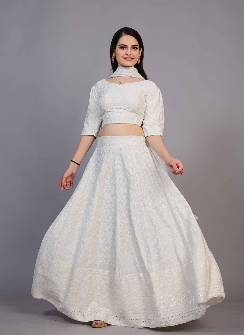 Beige Lucknowi Chikankari Lehenga Set – Dress365days