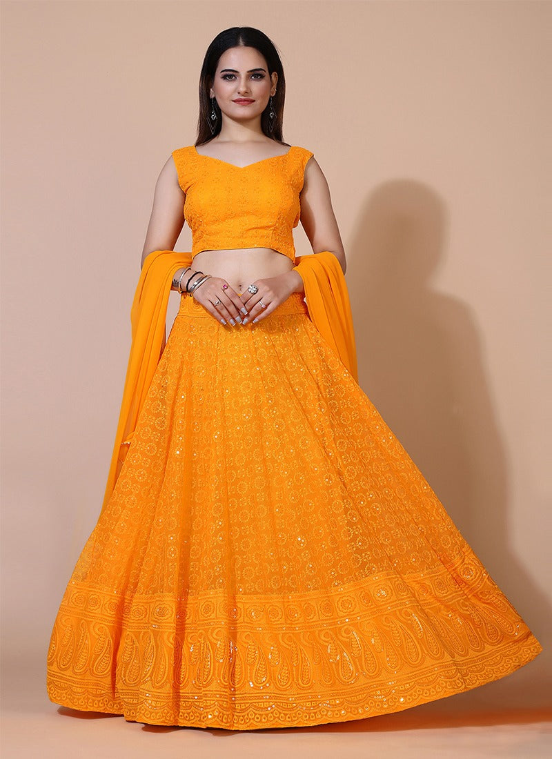 Powder Blue Lucknowi Chikankari & Mirror Work Lehenga Set – Dress365days