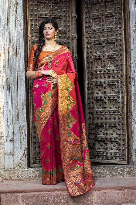 Deep Pink Color Weaving Saree With Unstitched Blouse