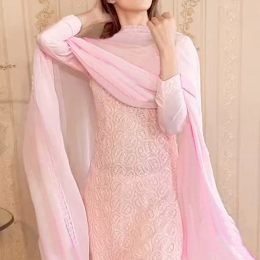 Pink Lucknowi Chikankari Work Georgette Salwar Suit