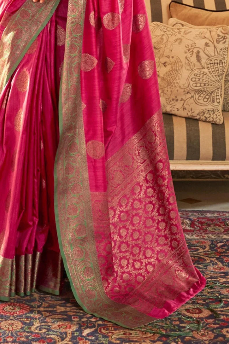 Dark Pink Tessar Silk Weaving Saree