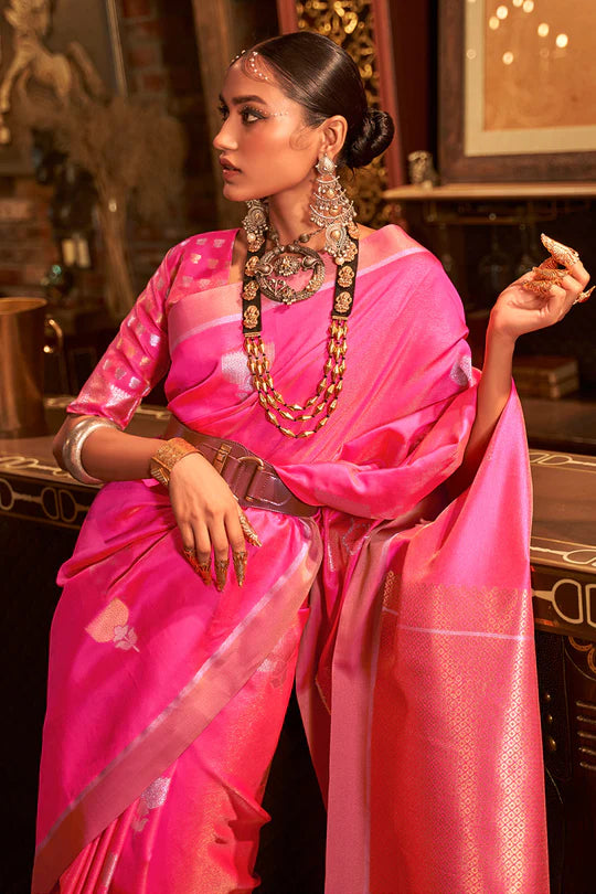 Shop Pastel Pink Borderless Kanjivaram Silk Saree Online in USA – Pure  Elegance
