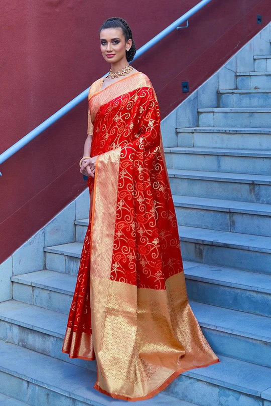 Chilli Red Colored Festive Wear  Patola  Woven Silk Saree