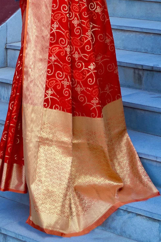 Chilli Red Colored Festive Wear  Patola  Woven Silk Saree