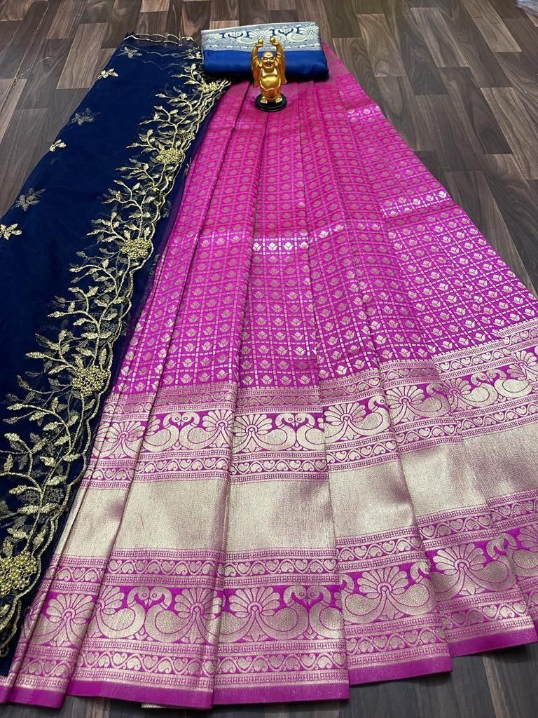 Kanjiveram Silk Zari Lehanga With Blouse Along With Heavy Embroidery Cutwork Duppta