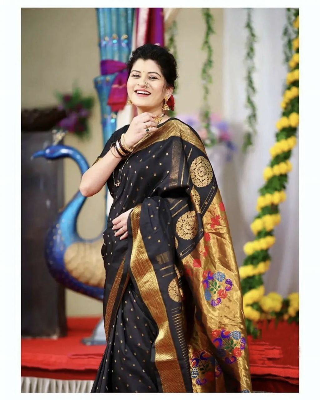 Demanding Black Paithani Silk Saree With Unequalled Blouse Piece