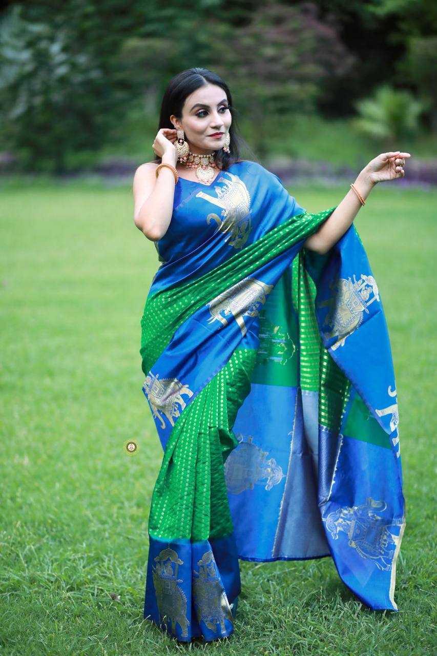 Buy Sky-Blue Organza Silk Embroidered Saree With Blouse At Ethnic Plus