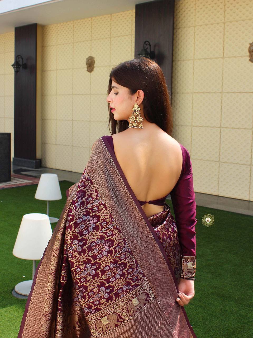 Designer Wine Lichi Silk Beautiful Saree With Blouse