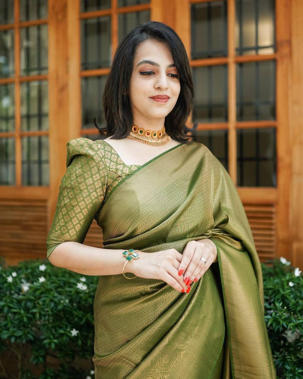 All-Gold Pattu Saree Design For Bride | Indian saree blouses designs,  Maroon blouse, Anarkali dress