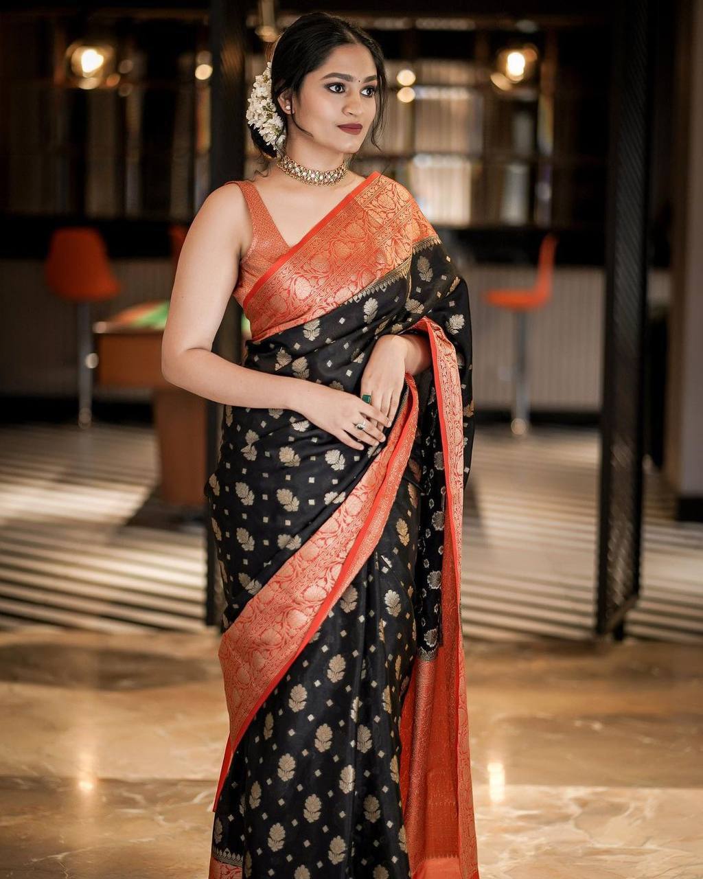 Buy Begampuri Cotton Black Red Saree - Saawariya – Resham Suti