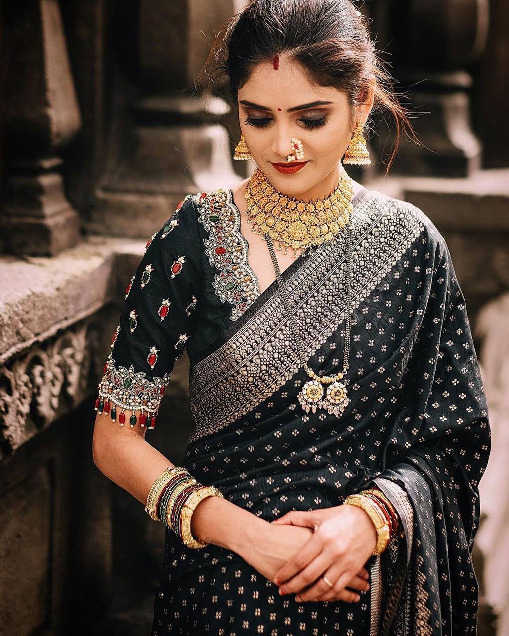 Royal Black Banarasi Beautiful Zari Work In Form Of Traditional Motifs Soft Silk Saree