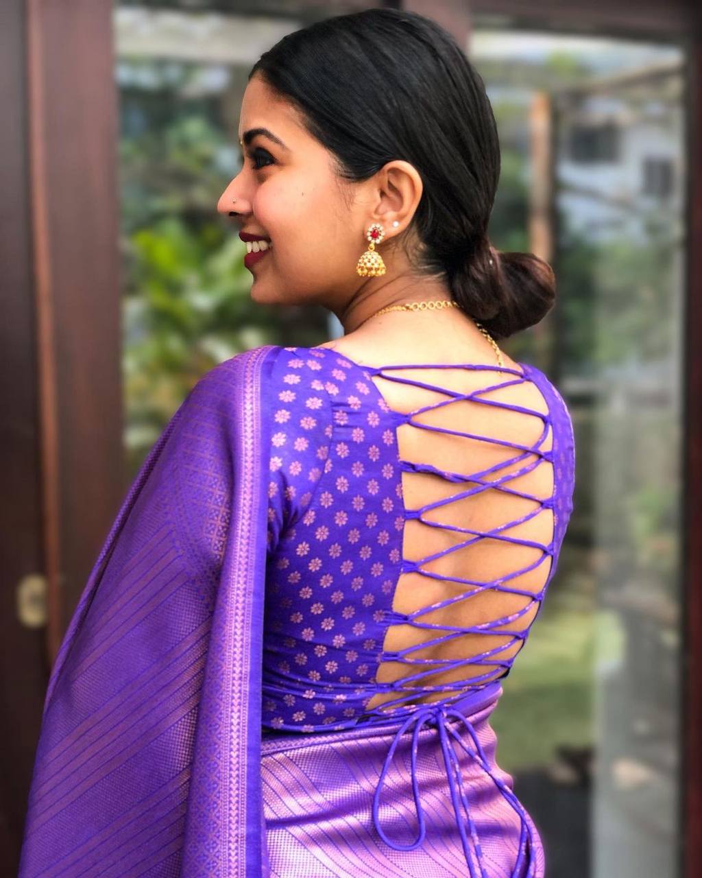 Stunning Violet Banarasi Pure Soft Silk Saree With Copper Zari Weaving