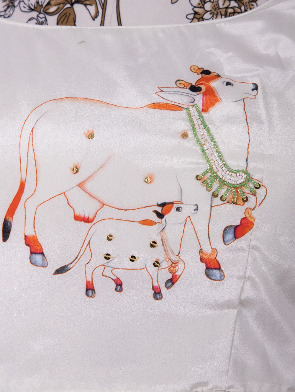 White Color Printed Silk Half Saree Set With Paithani Dupatta