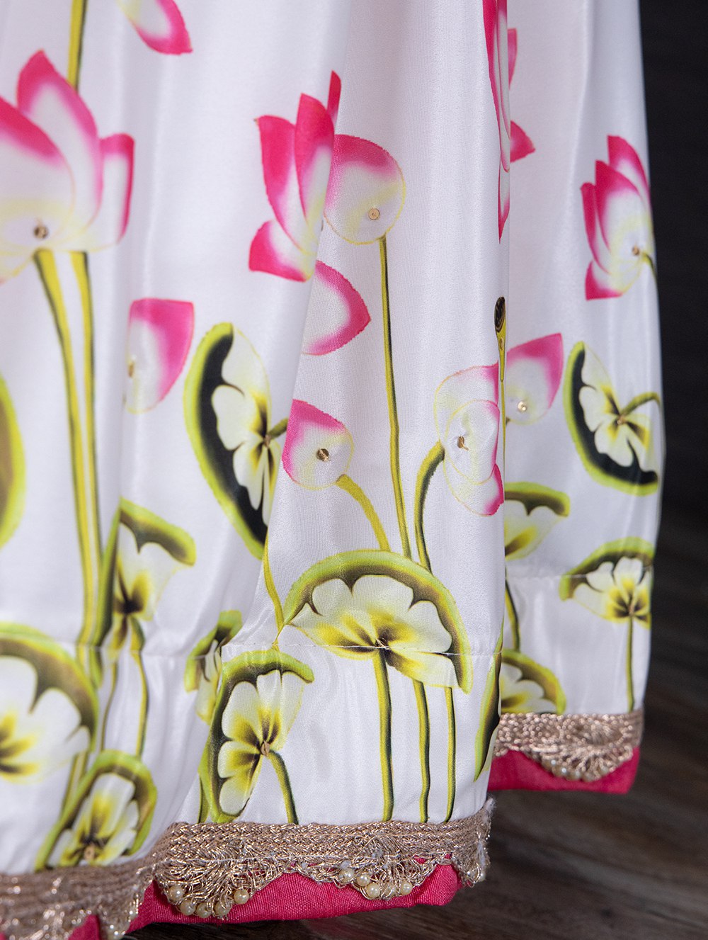 White Color Printed Silk Half Saree Set With Paithani Dupatta
