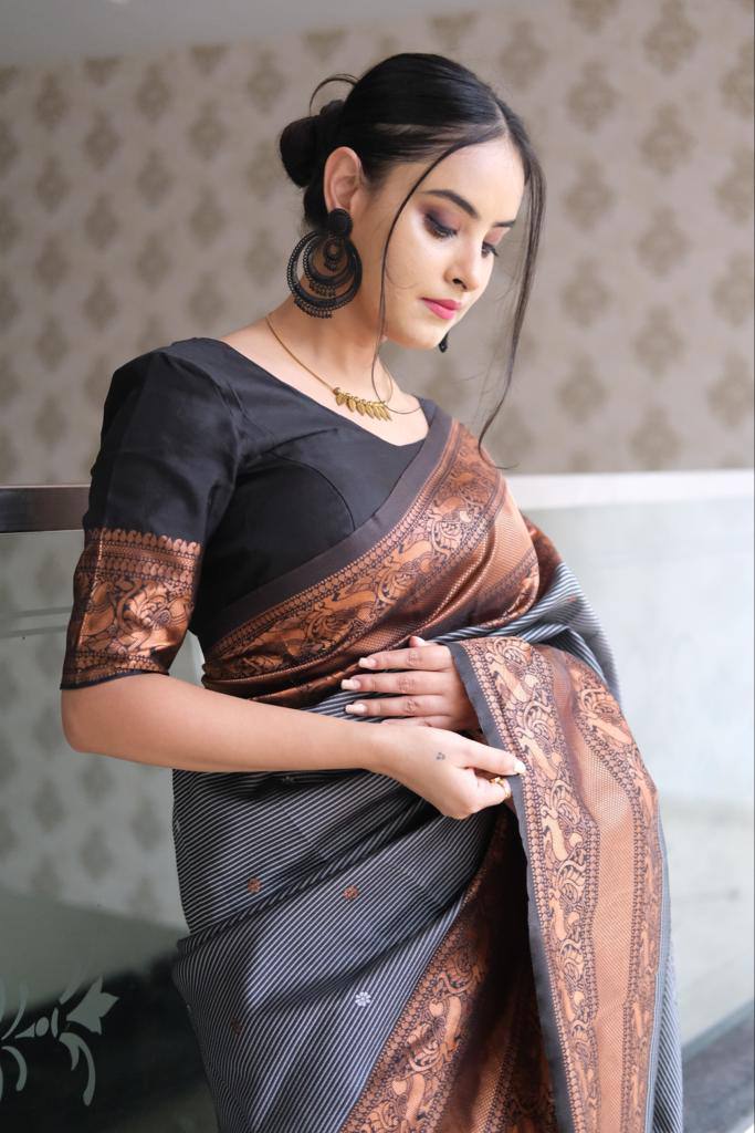 Black Banarasi Beautiful Zari Work In Form Of Traditional Motifs Soft Silk Saree