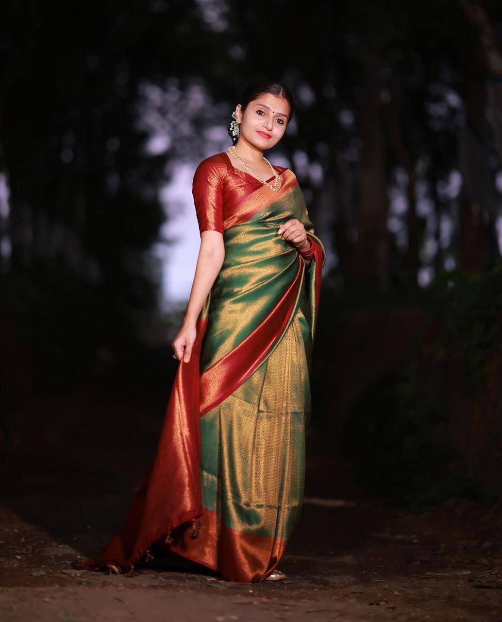 Green Banarasi Beautiful Zari Work In Form Of Traditional Motifs Soft Silk Saree