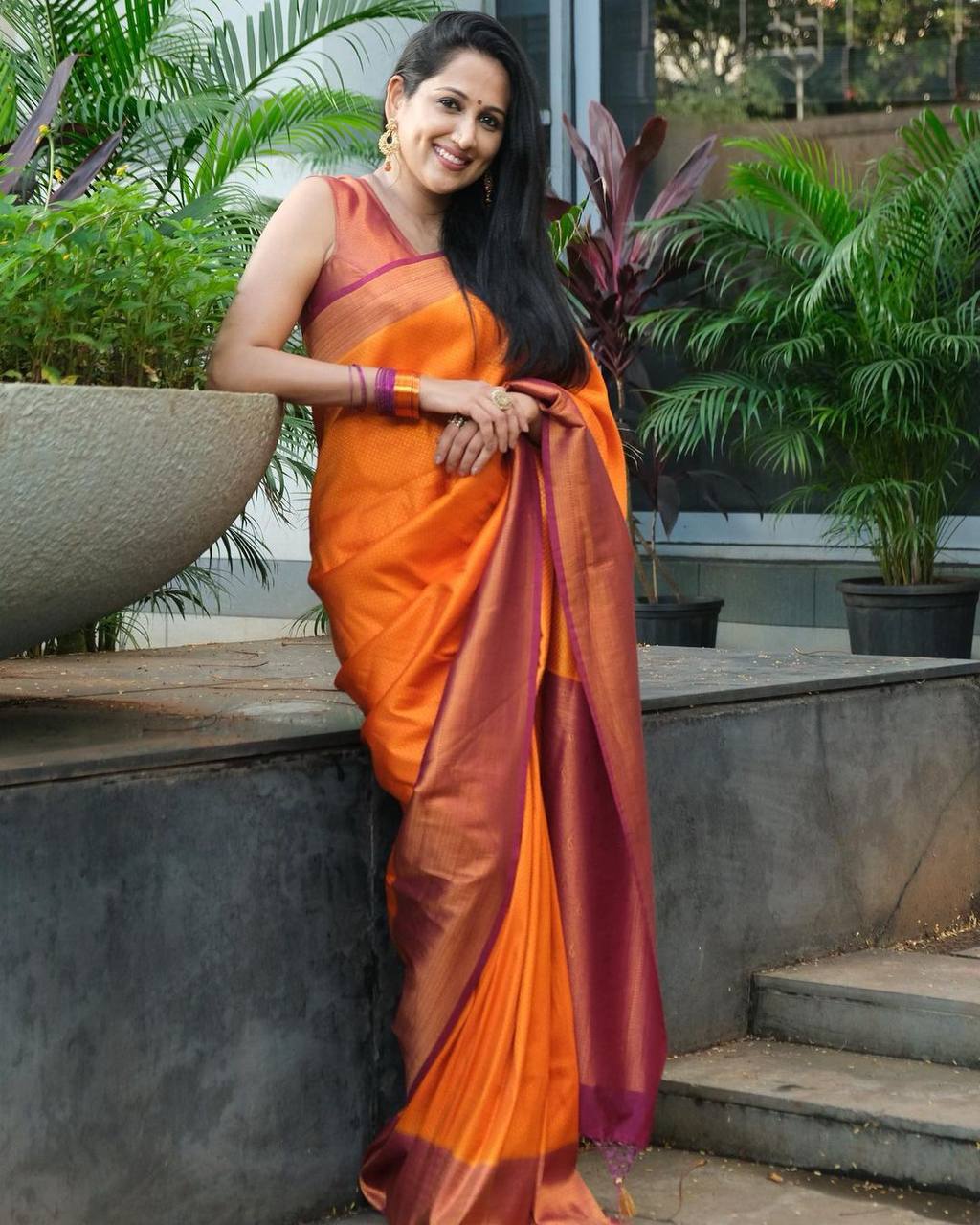 Orange Banarasi Beautiful Zari Work In Form Of Traditional Motifs Soft Silk Saree