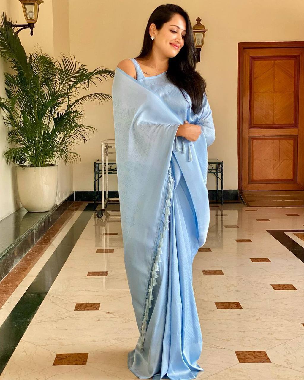 Sky Blue Saree Weaved With Silver Zari Banarasi Beautiful Zari Work In Form Of Traditional Motifs Soft Silk Saree
