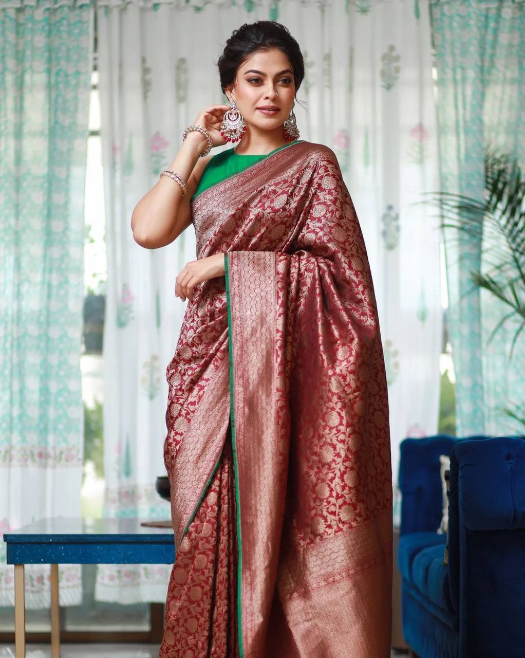 Green & Maroon Chiffon Saree | Sakhi Fashions – sakhifashions