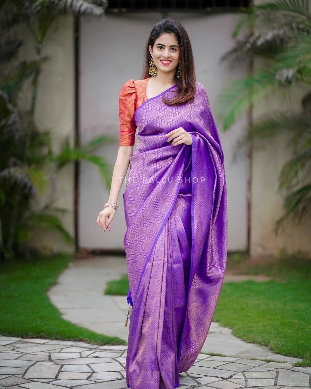 Purple Floral Printed Cotton Blend Saree With Tassels