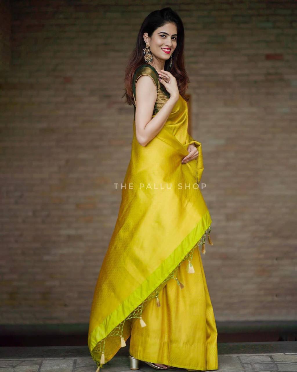 Embroidered Blouse Lemon Yellow Silk Saree