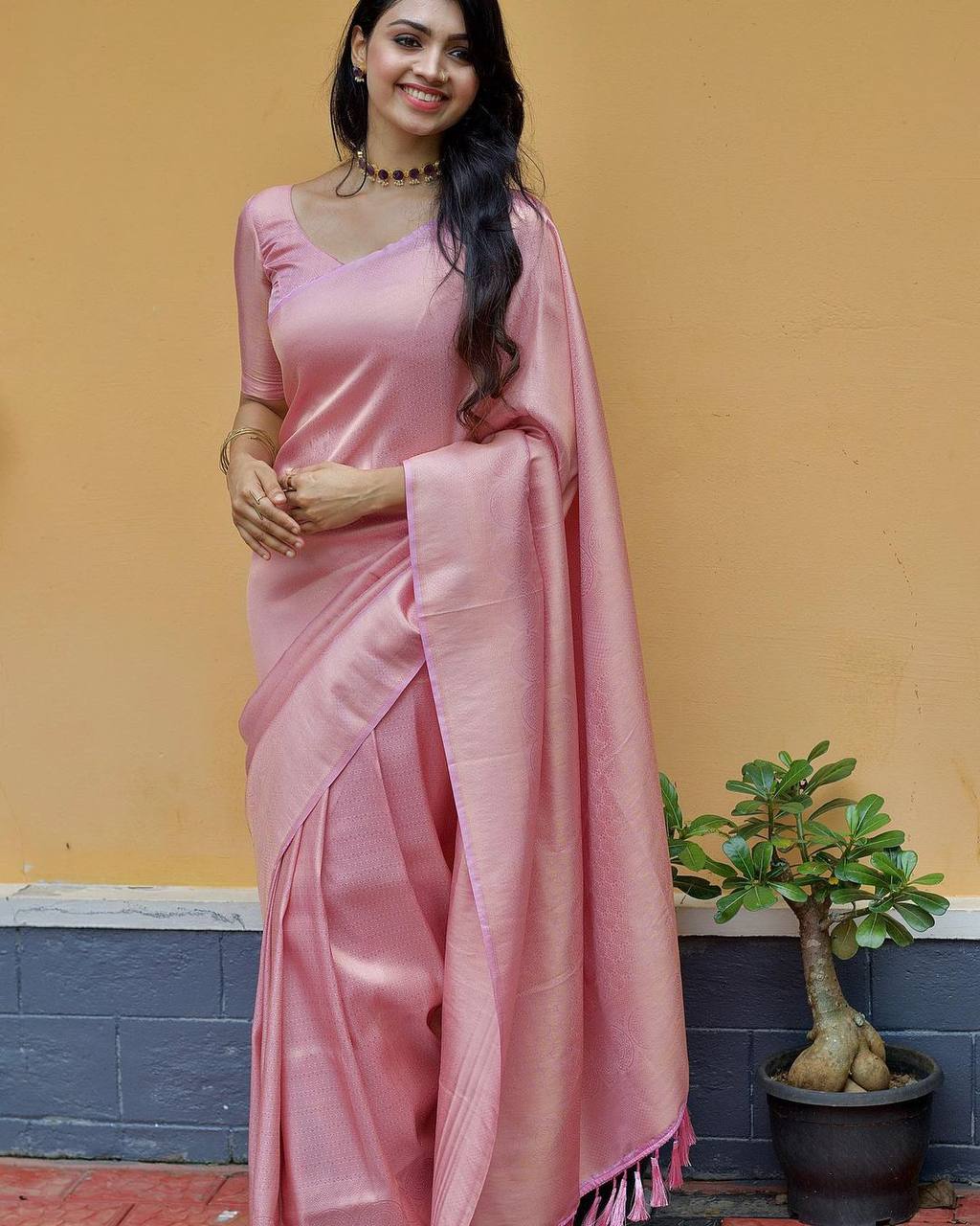 Stunning Light Baby Pink Colour Saree With Heavy Brocade Blouse Banarasi Beautiful Zari Work In Form Of Traditional Motifs Soft Silk Saree
