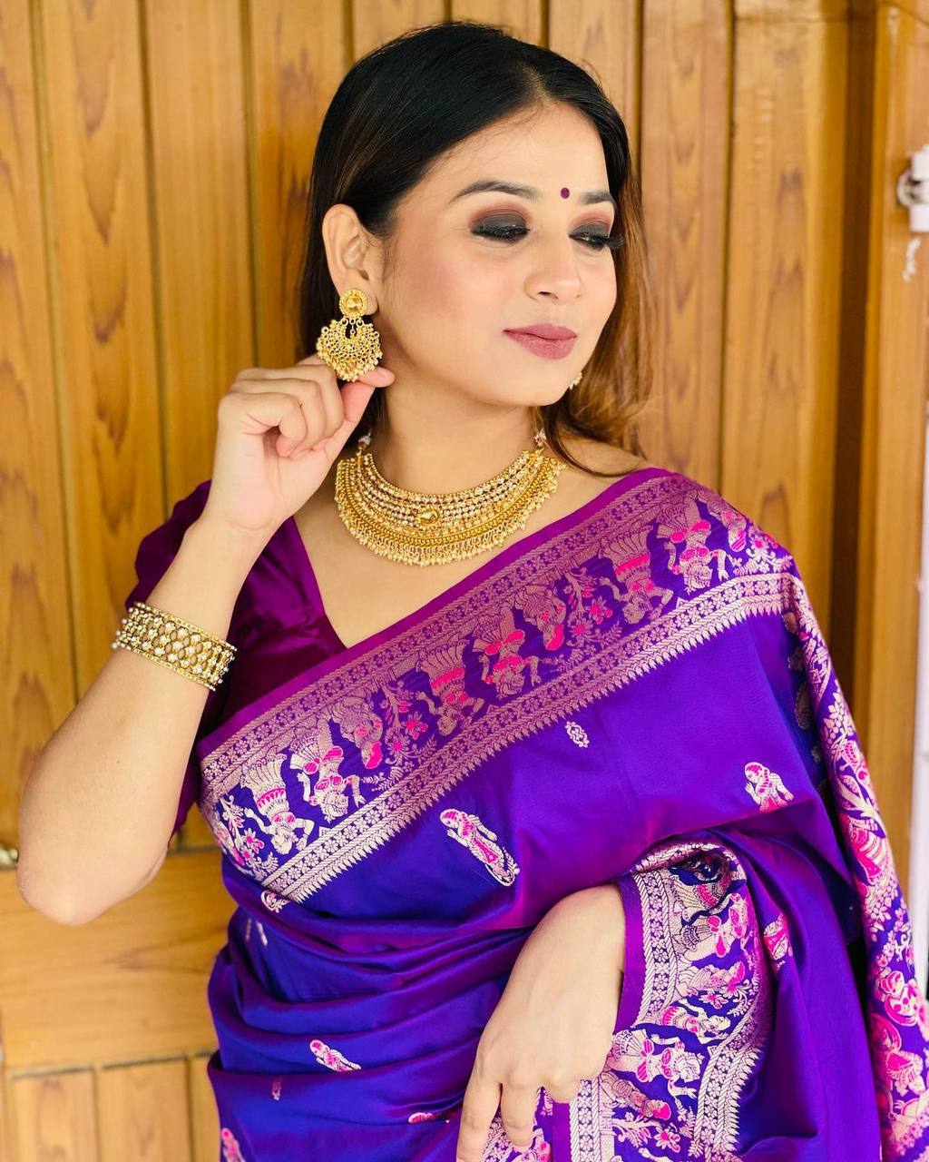 Wine purple color saree in Kanjivaram